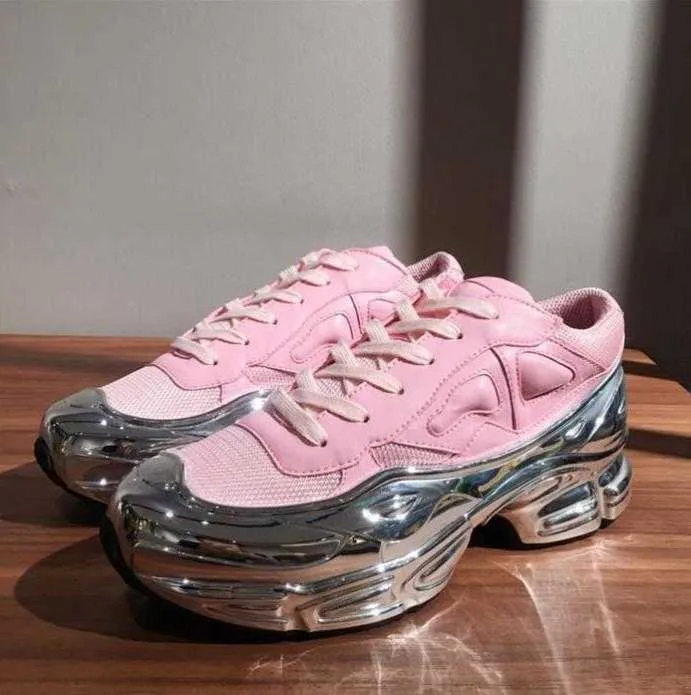 RAF Box 2021 최고 품질의 패션 원본 RAF Simons Ozweego III 스포츠 남자 여자 클린키 금속 실버 스니커즈 Dorky 캐주얼 신발 D8S6# 1LPU