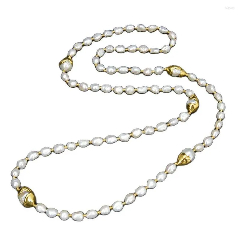 Chains GuaiGuai Jewelry 42" Natural White Baroque Pearl Gold Color Plated Keshi Necklace Classic For Women