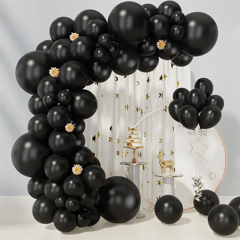 Pure Black Ballon Decorated Arch Suite Party Party Draduation Season Day Balloon Chain Garland A6CF