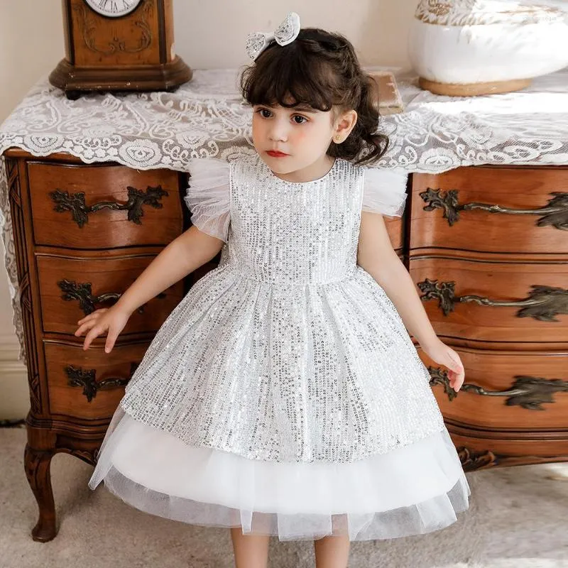 Robes de fille argent bébé filles robe de noël 1 2 3 ans enfant en bas âge né paillettes princesse fête d'anniversaire année Costume