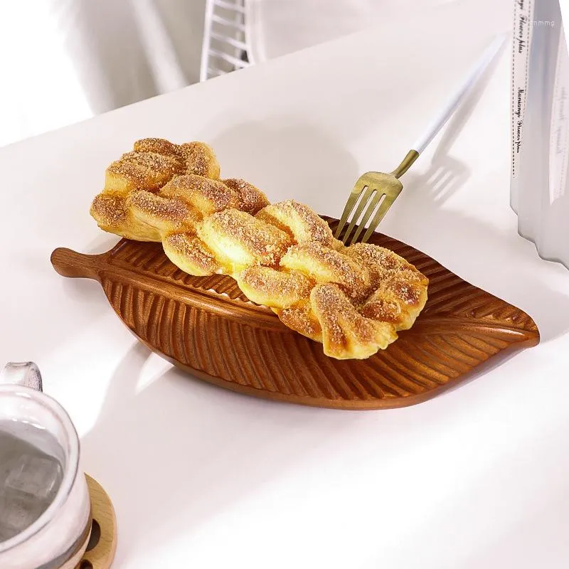 Plates Creative Fruit Basket Leaf Shape Wooden Plate Whole Ebony Wood Handmade Dinner Saucer Tea Storage
