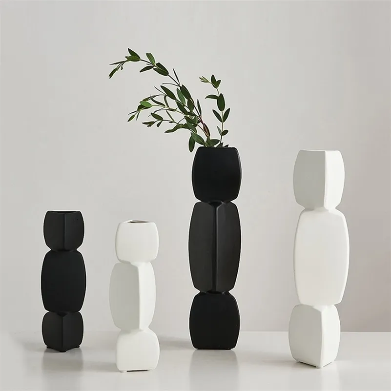 Vases Moderne minimaliste vase décoration maison Arrangement De Fleurs Salon Pot De Fleurs Décor Nordique noir Art Ornements 221108