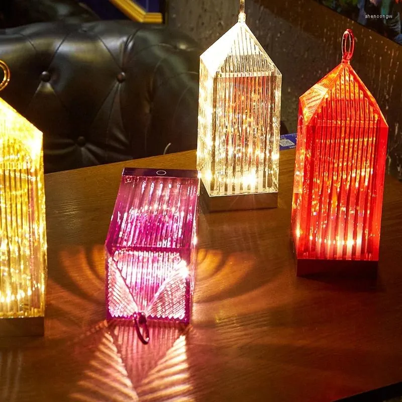 Tafellampen Acryl Crystal Battery Lantern Lamp ontworpen door Italiaans kartel Oplaadbare restaurant Slaapkamer Decoratieve nacht