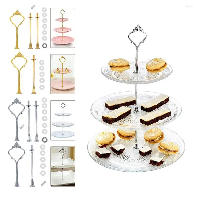 Bakeware Tools Cake Plate Stand 2/3 Tier Cupcake Fittings Silver Golden Wedding Party No Brack