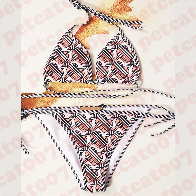 Letter Plaid Bikini Swimsuit For Women Sexy Strappy Swimwear Two Piece Trendy Womens Underwear Set