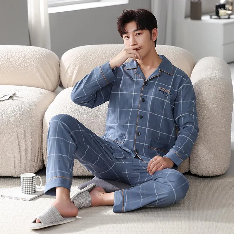 Menas de dormir para sono de aduno de inverno de pijamas de algodão masculino Pijama de lazer de lapela define o pai de pijama casual sleeplounge pijama pijama