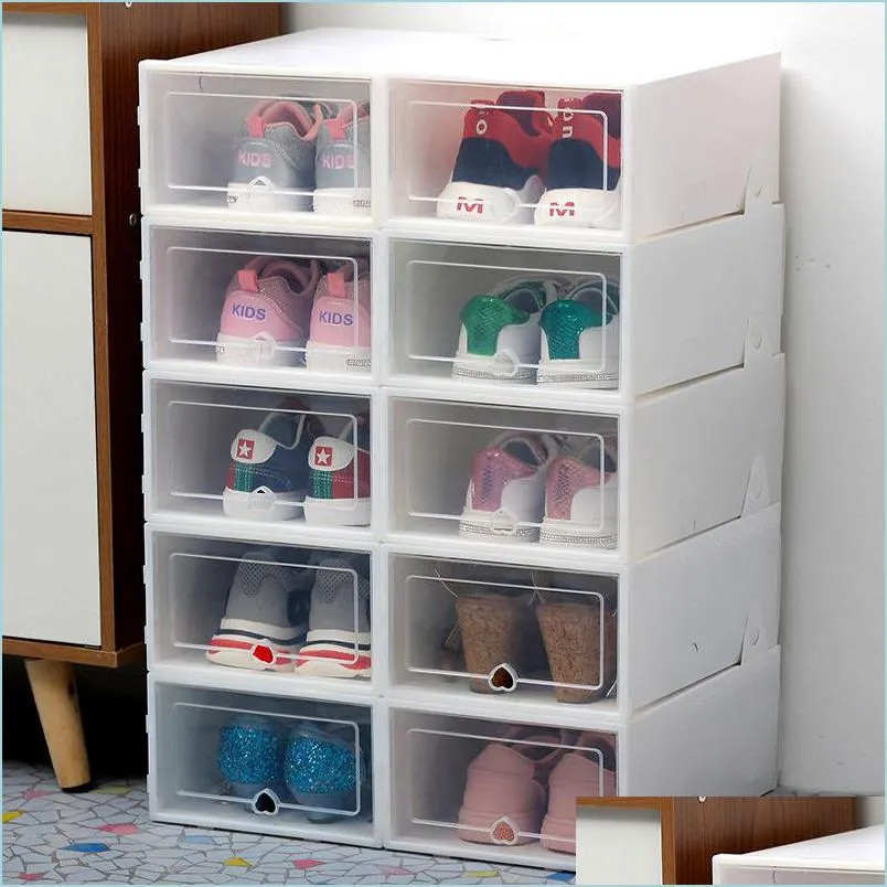 Kosze do przechowywania 6pc zagęszczone przezroczyste pudełko do przechowywania pyłu można ułożyć kombinację organizatora butów szafki T200115 Drop Dh1zh