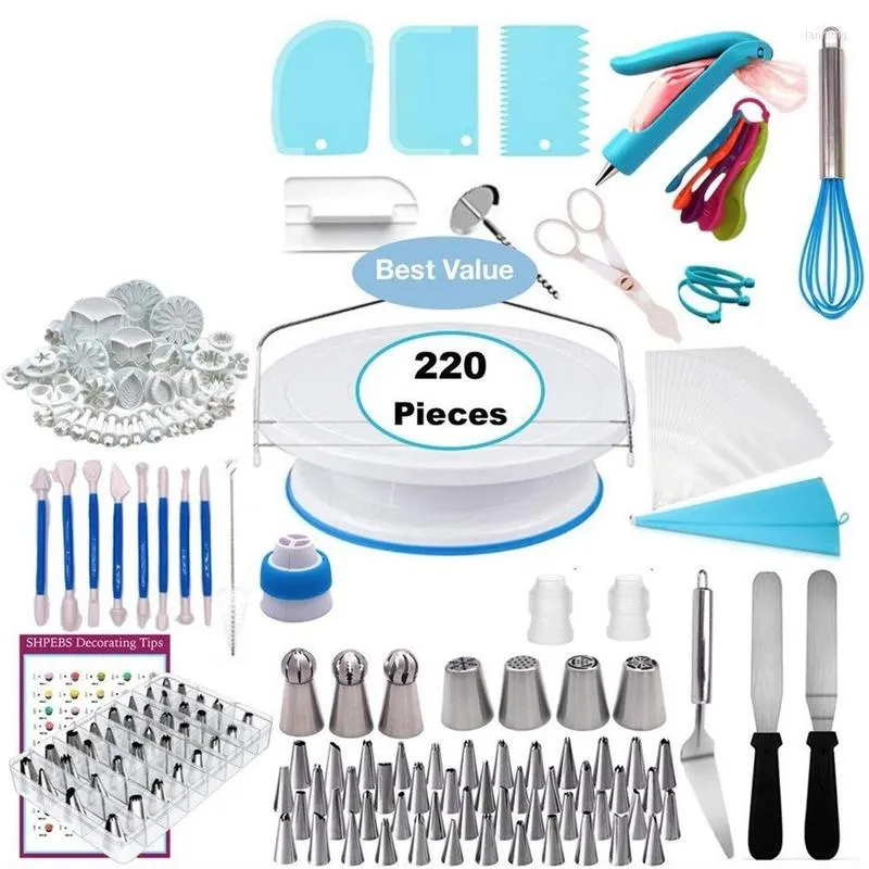 Baking Tools 220 Pcs/Set Cake Decorating DIY Bakery Kit Turntable Nozzle Set Pastry Tube Fondant Kitchen Dessert Supplies