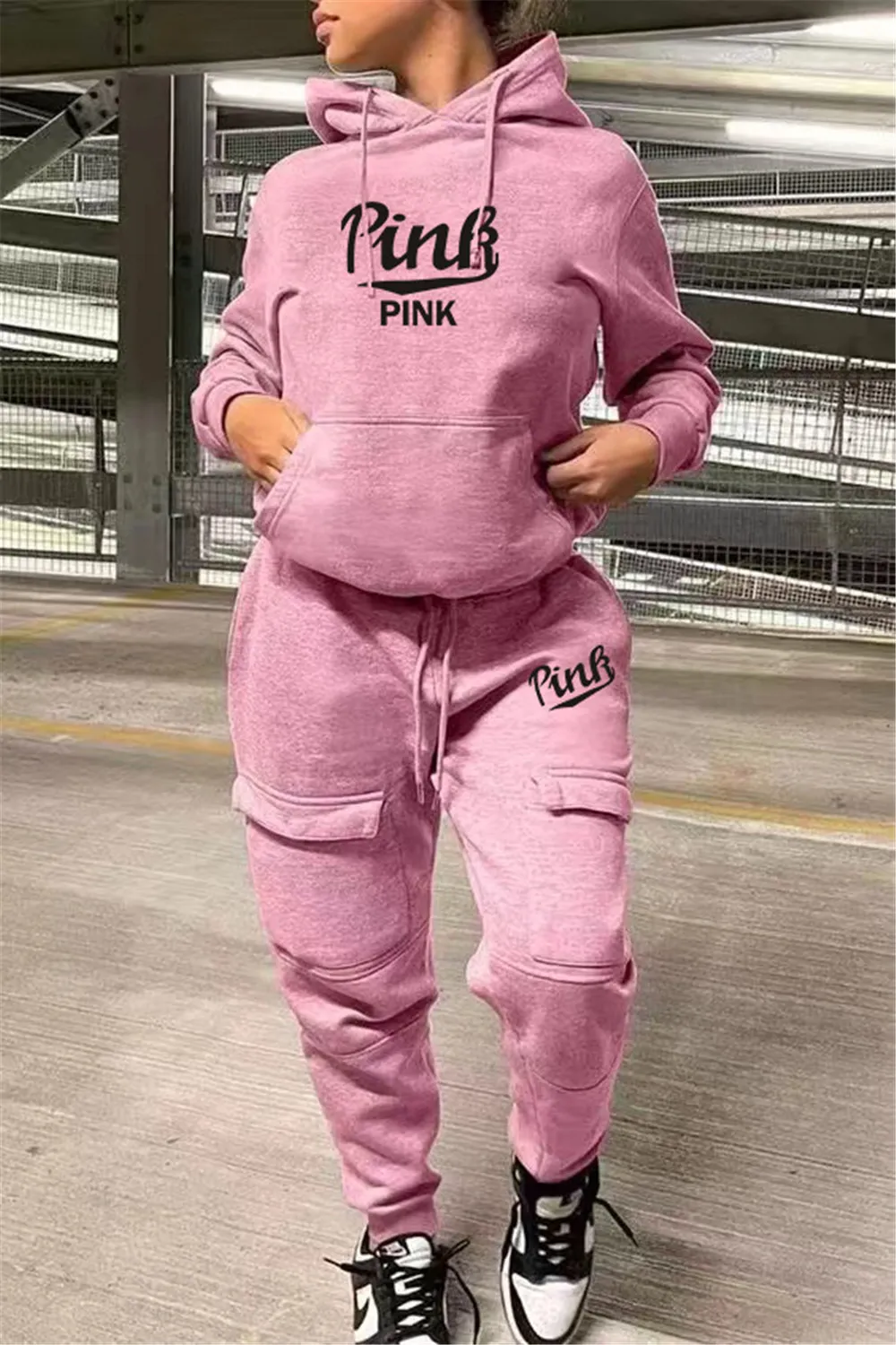 Women Sexy Two Piece Set Pink Letter Print 2 Piece Pink Outfits Short  Sleeve T Shirt+Jogger Set Casual Sports Tracksuit 3XL