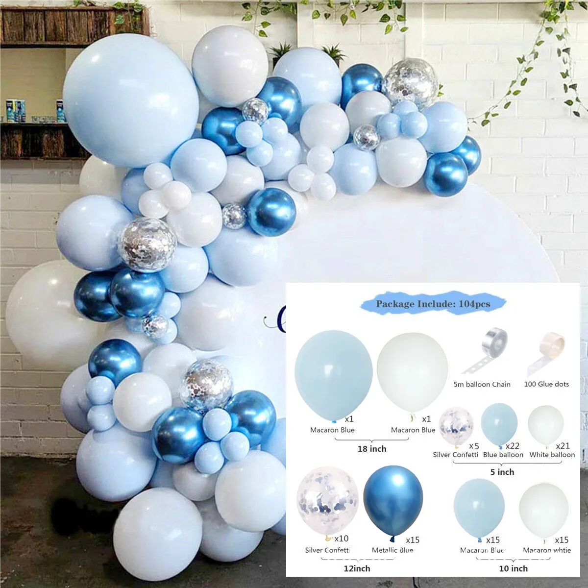 Fournitures de fête de noël bleu océan Macaron Latex ballon anniversaire décoration ballon chaîne ensemble vacances