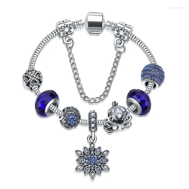 Bracelet ELANUOYY Bracelet de neige en cristal bleu perles de verre bracelets à breloques rétro pour femme