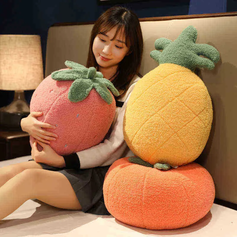 354550Cm Simulation Fraise Orange Ananas Coussin En Peluche Belle Poupées De Fruits Confortables Rempli Pour La Maison Canapé Décor Cadeaux J220729