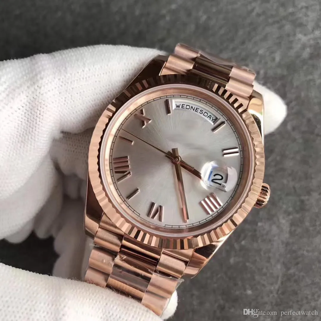 Nueva correa de oro rosa de 18 quilates Relojes para hombre Día Cara blanca Presidente 116-719 Relojes automáticos HOMBRES