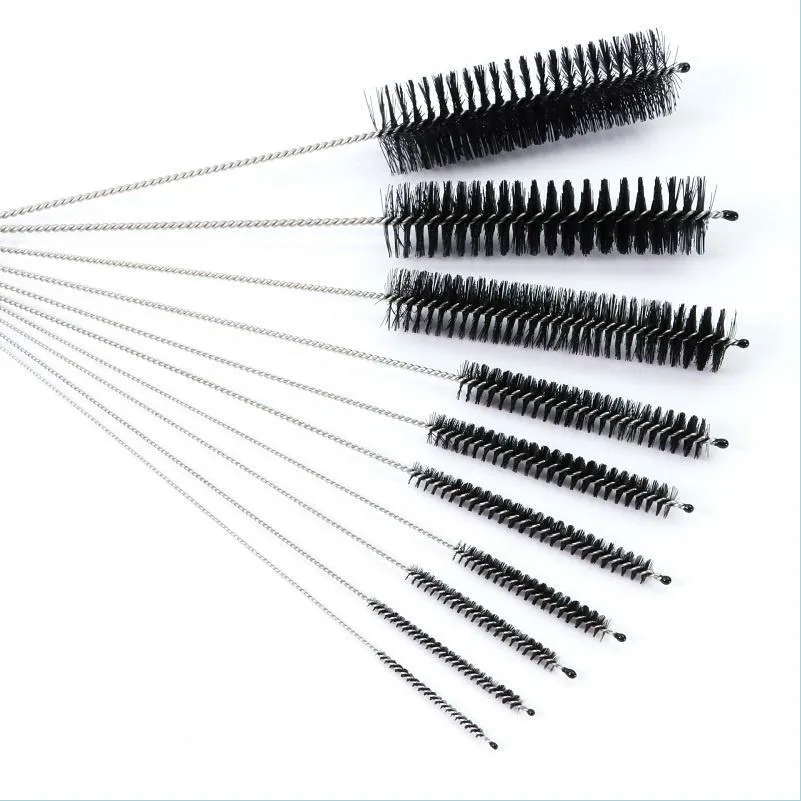 Cleaning Brushes 10Pcs Nylon Tube Brush Set Stainless Steel Soft Hair Cleaning For Glasses Drinking Sts Fish Tank Pipe Tumber Sippy Dhxea