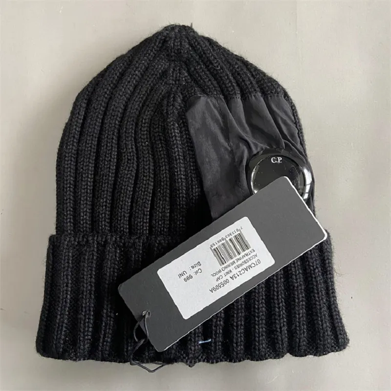 Bonés utilitários de lã merino extra fino, logotipo de uma lente, gorros masculinos, chapéus de caveira quentes de malha para uso externo, chapéu unissex