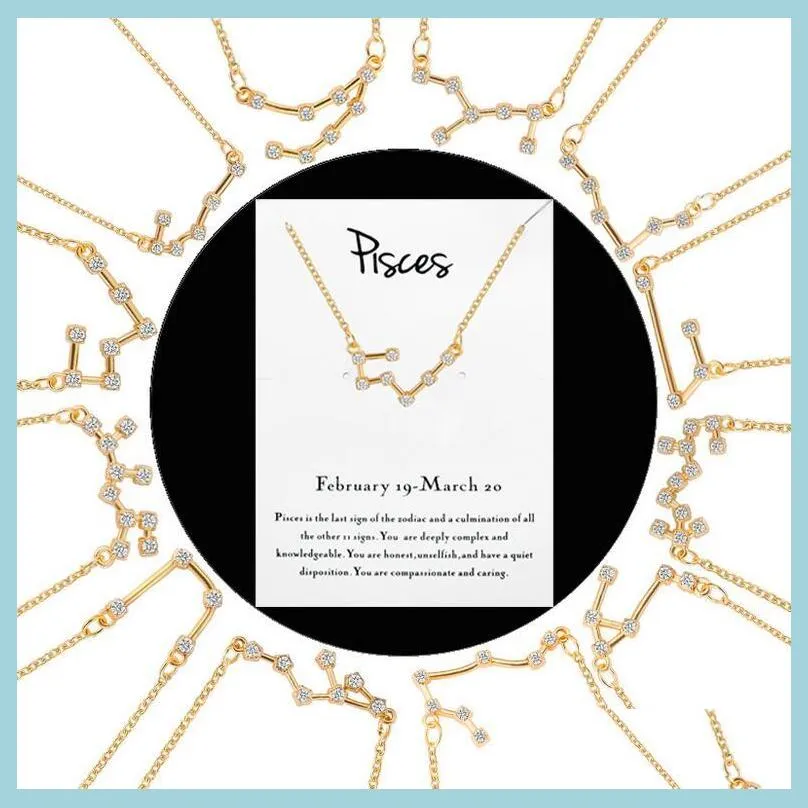 Pendant Necklaces 12 Constellation Zodiac Sign Necklace Horoscope Zircon Korean Jewelry Star Galaxy Libra Astrology With Retail Card Dhliq