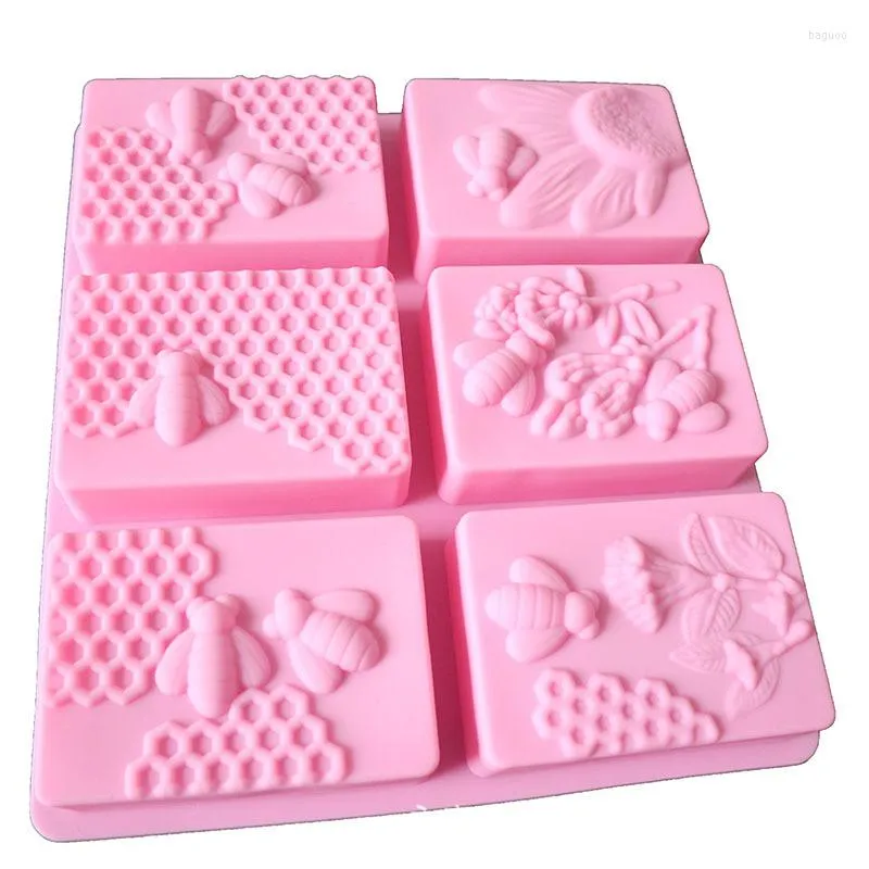 Moldes de cozimento 6 Cavidade Mel Bee Silicone Cake Mold Diy artesanato artesanal 3D Soone Moldes de chocolate retangular para fazer M084