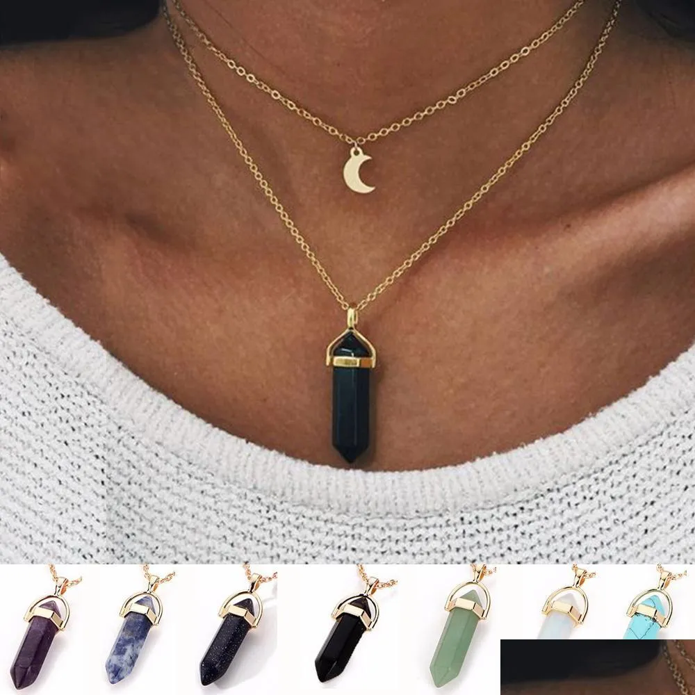 Pendant Necklaces Necklace Charms Jewelry Healing Crystals Amethyst Rose Quartz Chakra Women Men Natural Stone Pendants Gold Chain N Dhqpe
