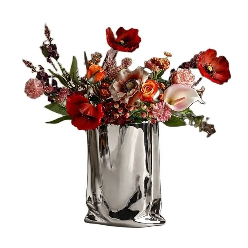 Vasi Nordic Morandi Ornamenti di fiori secchi Creativo elettrolitico argento modello in ceramica soggiorno decorazione regalo 221108