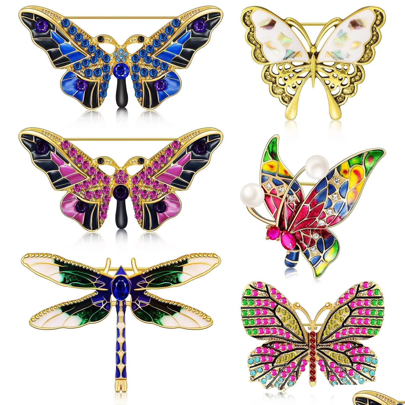 Pins Broschen Stifte Dragonfly Schmetterling Broschen Emaille Insektenstift Strass f￼r Frauen Faux Crystal Diamant Lapel Clip Broach Otokm