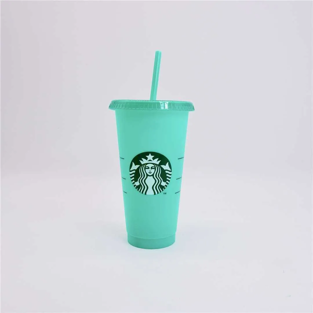 Starbucks Mermaid Goddess 24oz/710ml Tumblers Plastic Cold-Changing Straw Environmental Protection Large Capacity Recycling Color Changing Cups 