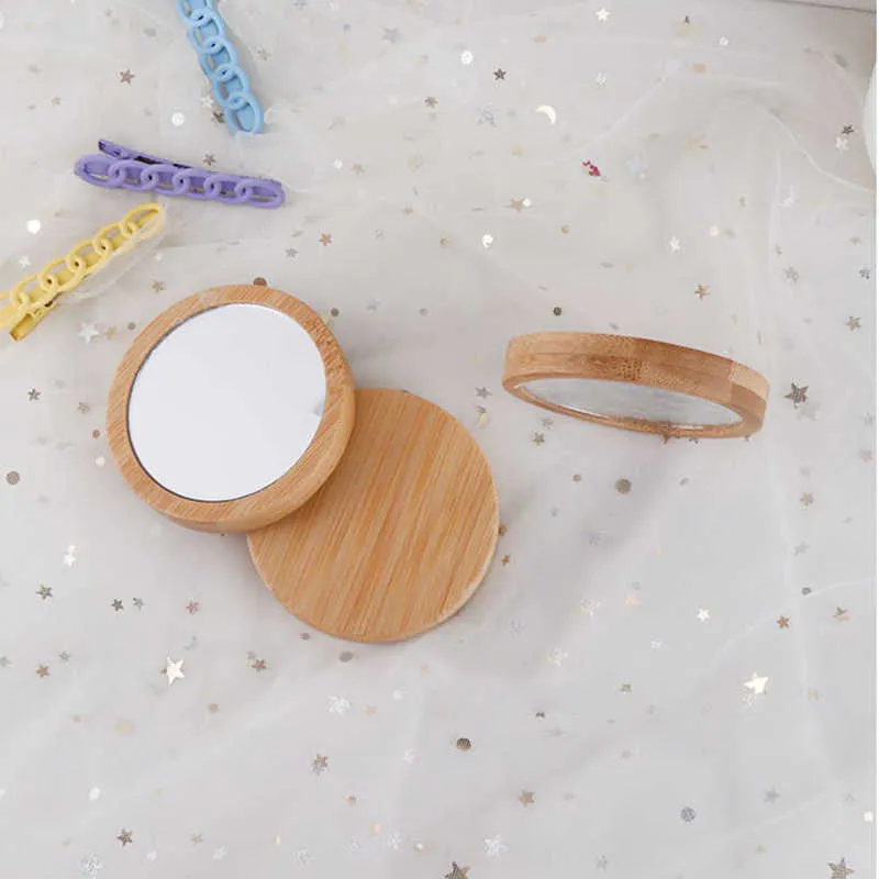 Miroirs de maquillage de poche en bambou, miroir cosmétique Portable en bois, cadeaux pour femmes, petit sac à main rond, cadeau créatif, créativité