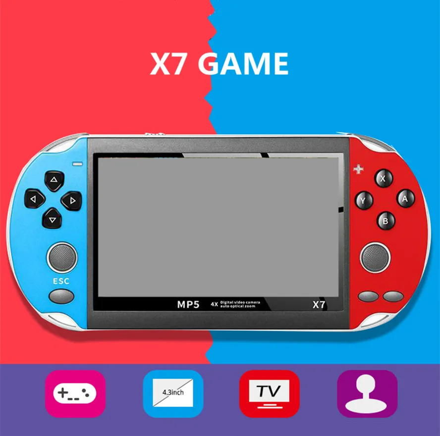 Portable Game Players 4.3 Inch X7 Retro Handheld Video Games Console HD Screen 8GB Memory Bulit-3000-in Classic Games MP5 Player Pocket Gaming Box