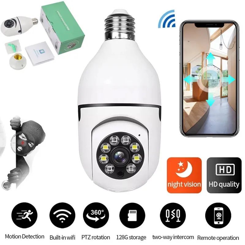 MINI PTZ CAMERA WIFI CAMERA A6 BULB SYSTEM IP -kameror Talk Smart Home Security Surveillance CCTV 1080P 360 ° Rotera LED Night Vision Baby Monitor Camcorder Video Webcam