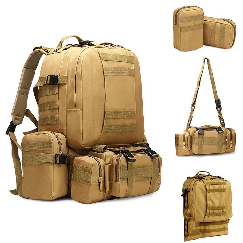 Sacs d'école en plein air 4 en 1 sac à dos tactique militaire 50L étanche randonnée camping sac à dos équipement de camping pour hommes sac camouflage Mochila 221109