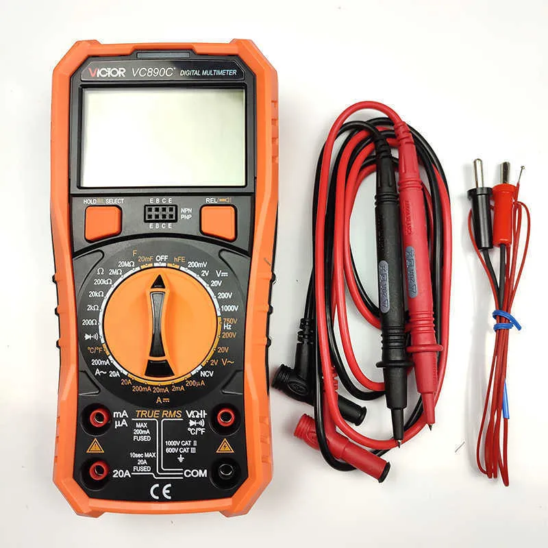 Victor VC890D VC890C Professional Digital Multimeter True RMS Multimeter 20MF Kondensator 20A -strömmar Mätmätare 890C