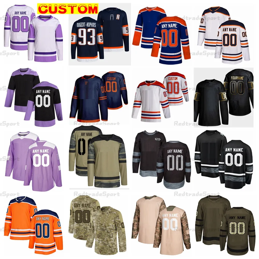 Custom 2023 Reverse Retro Hockey Jerseys McDavid Draisaitl Kane Campbell Camo Fights Cancer Gretzky Messier Nurse Hyman Foegele Ryan McLeod Skinner