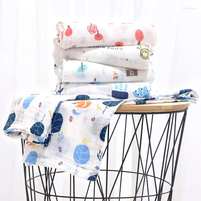 Filtar 110cmx120cm Muslin Cotton Baby Swaddles Soft Born Bath Gaze Inform Wrap Sleepsack barnvagn omslag Play Mat