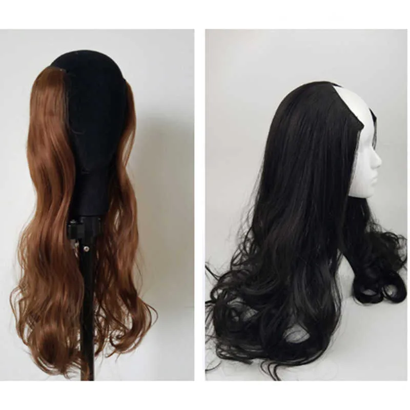 Hair Lace Wigs Wig Female U-shaped Half Head Set Long Curly ffy Face Trimming Big Wave Patch Women's Medium gth Straight Hair
