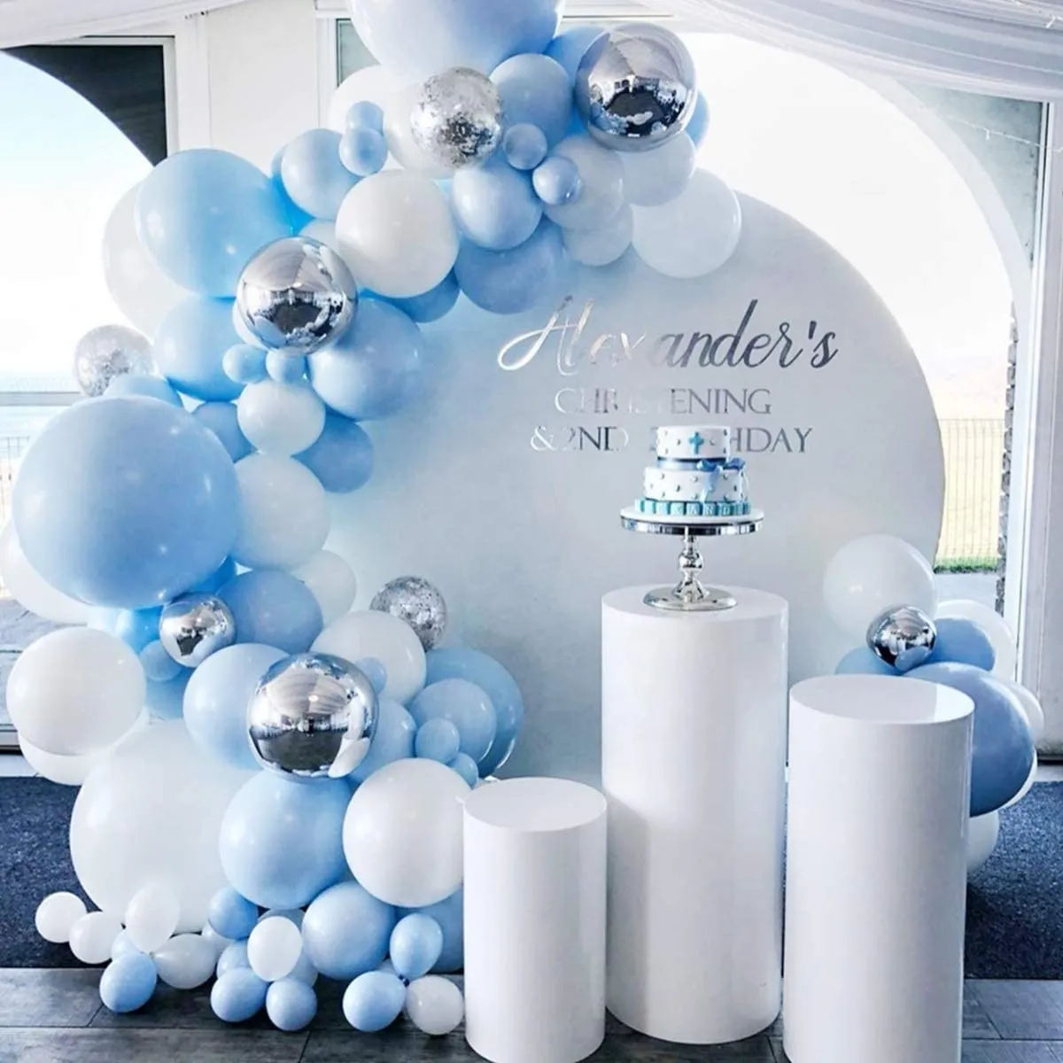 Forniture per feste di Natale 141 pezzi Macaron palloncino in lattice blu serie oceano decorazioni per catene di compleanno per matrimoni