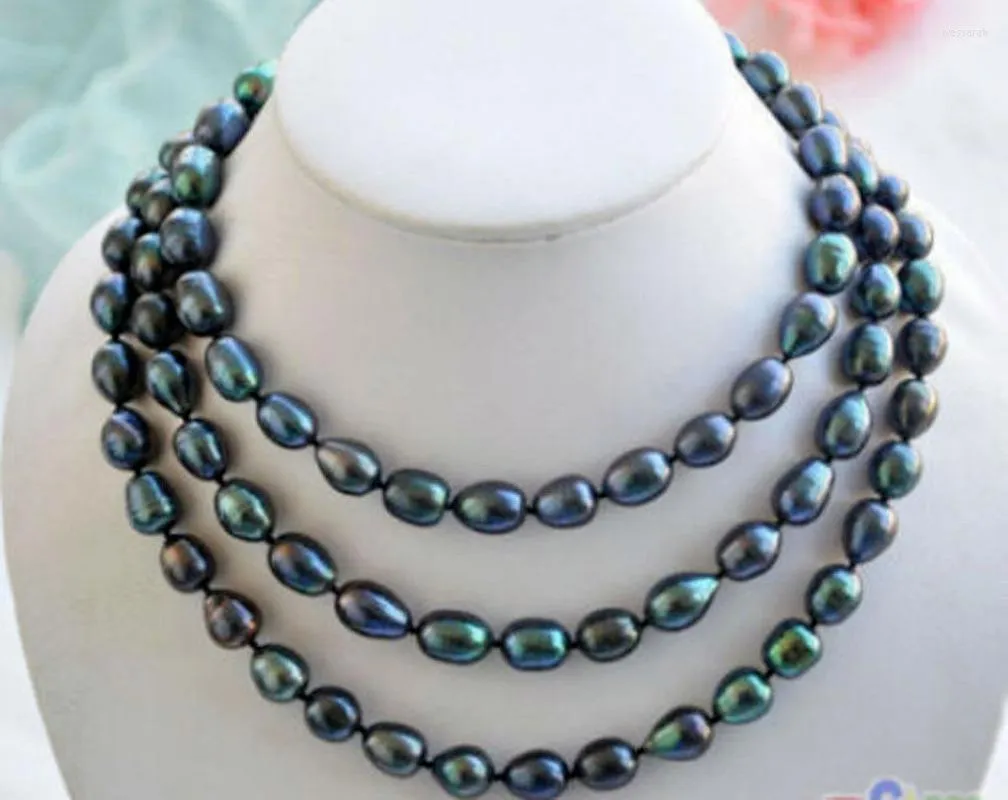 Chaînes longues 34'' Naturel 8-9mm Véritable collier de perles baroques noires de Tahiti