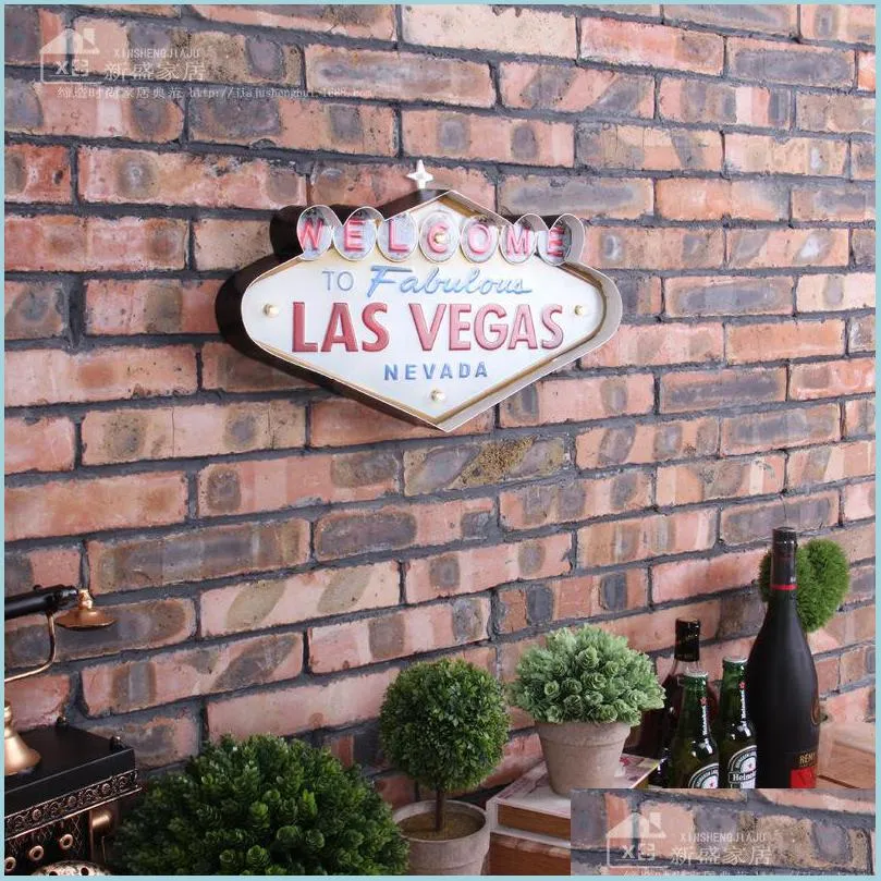 Metal Painting Decorazione di Las Vegas Metal Painting Insegne di benvenuto Led Bar Decorazioni da parete Drop Delivery Home Garden Arts Crafts Dhwnp