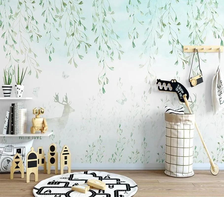 Wallpapers Decorative Wallpaper Hand Painted Leaf Background Wall Painting