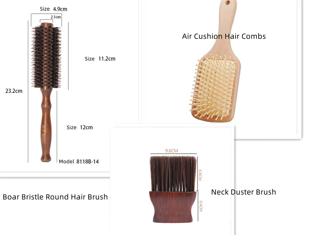 Natural Wooden Massage Hair brushes Air Cushion Hair Combs Rectangular Paddle And One PCS Boar Bristle Round HairBrush