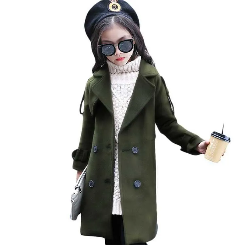 Girls Winter Jackets Long Woolen Coats For Kids Casual Autumn Children's Clothes Teenage Clothing 6 8 12 Years
