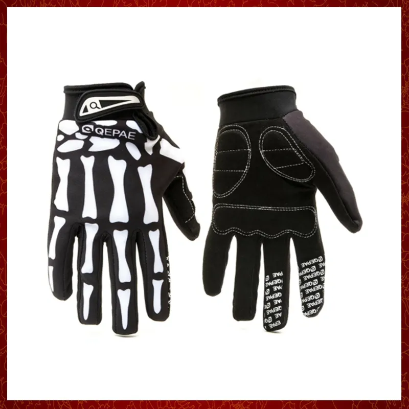 ST111 Skeleton Pattern Unisex Full Finger Bicycle Cycling Motorcycle Motorbike Racing Riding Gloves Bike Glove for Women and Men