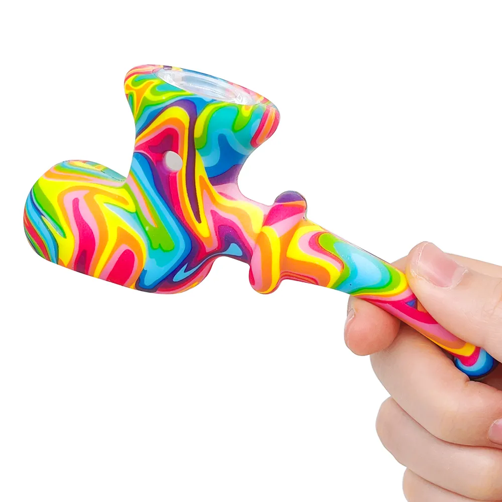 Stampa Pipe in silicone Pipe a mano per tabacco con ciotola in vetro accessorio per fumo dab oil rig