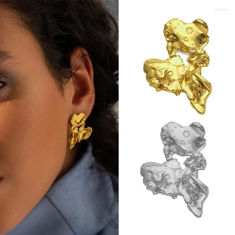Brincos de tachas de ouro pepitas para mulheres, irregulares, robustos, divertidos, criativos, elegantes, 2023