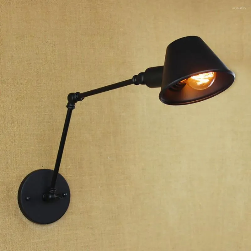 Lampade a parete Loft Retro Matte Black Shade Black Regolabile braccio di lettura del braccio di lettura E27 / E26 SCONCE PER LAPODA CAMERA BASSAGGIO CAFE