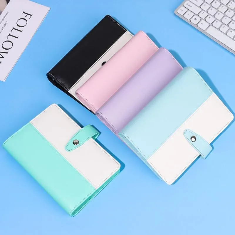 Macaron A6 Stitching PU Leather Notebook Loose Leaf Binder Budget Refillable 6 Ring Notepad Cover With Angle Guard Learning