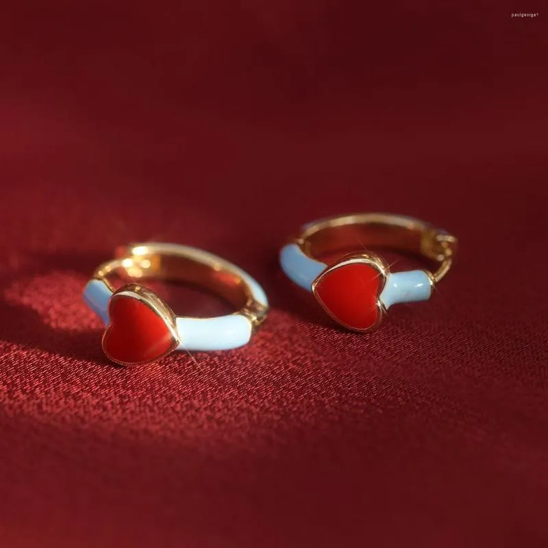 Boucles d'oreilles créoles pour femmes, beau cercle bleu, cœur rouge, personnalité, mignonnes, bijoux, vente en gros