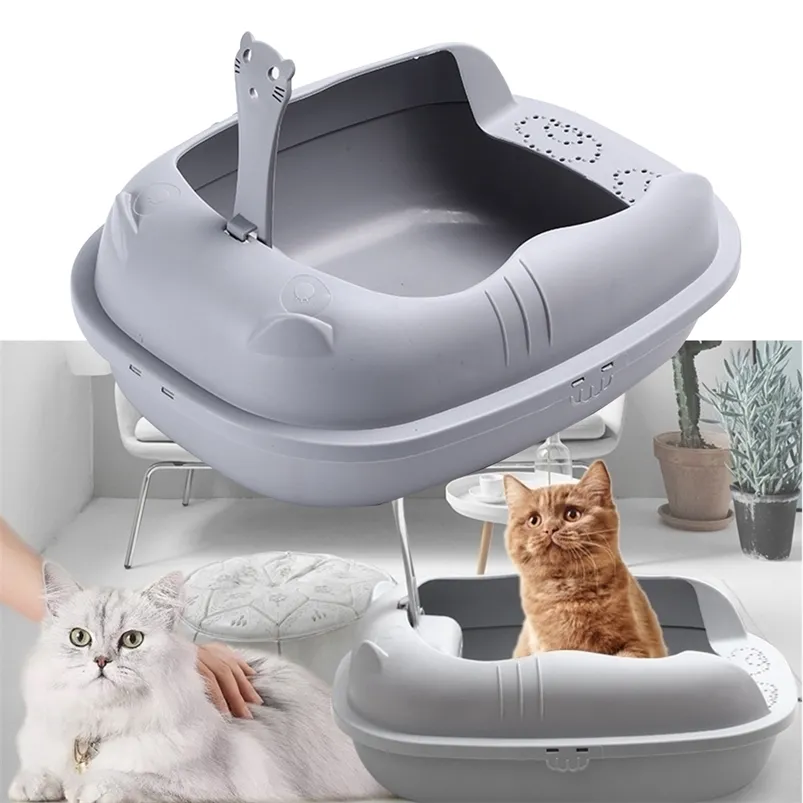 Altre forniture per gatti Lettiera per animali domestici Vasca da bagno semichiusa Vaschetta per la pulizia Bagno antispruzzo Padella in plastica con cucchiaio 221108