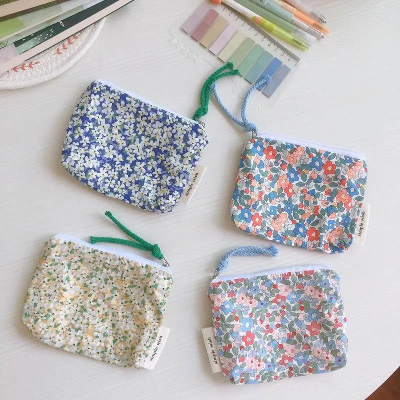 Kozmetik Çantalar Yaz Taze Çiçek Baskı Pamuk Poza Çanta Mini Depolama Küçük Bez Çanta Kulaklık Seyahat Çantası Makya