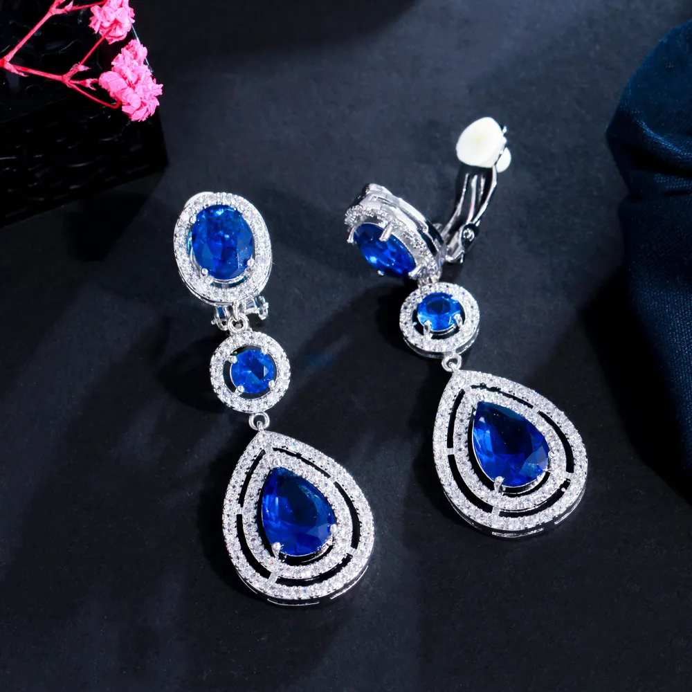 Ear Cuff CWWZircons High Quality Women Party Costume Jewelry Long Water Drop Clip On Earring without Piercing Ear Clips CZ244 22114317815