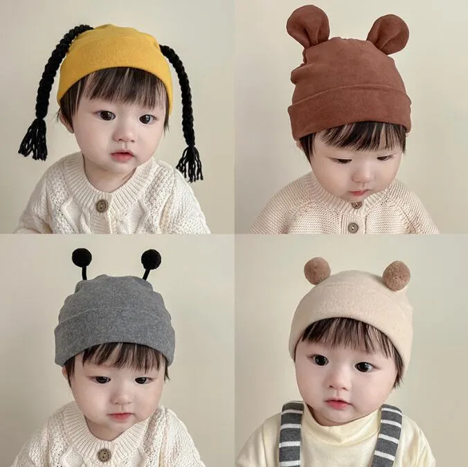 20 스타일 귀여운 어린이의 꼰 비니를위한 아기 면화 모자 가을과 겨울 따뜻한 두개골 모자