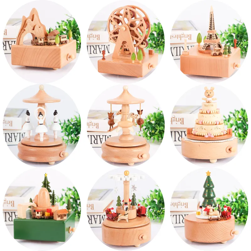 Oggetti decorativi Figurine Carillon in legno Carillon Ruota panoramica Bambina Bambino Regalo di compleanno Arredamento per la casa Decorazioni per la casa in legno retrò 221108